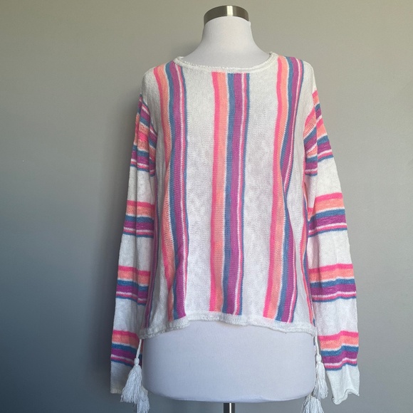 LILLY PULITZER Rozalia Stripe Cotton Tassels Beach Casual Pullover Sweater Top - Picture 6 of 15